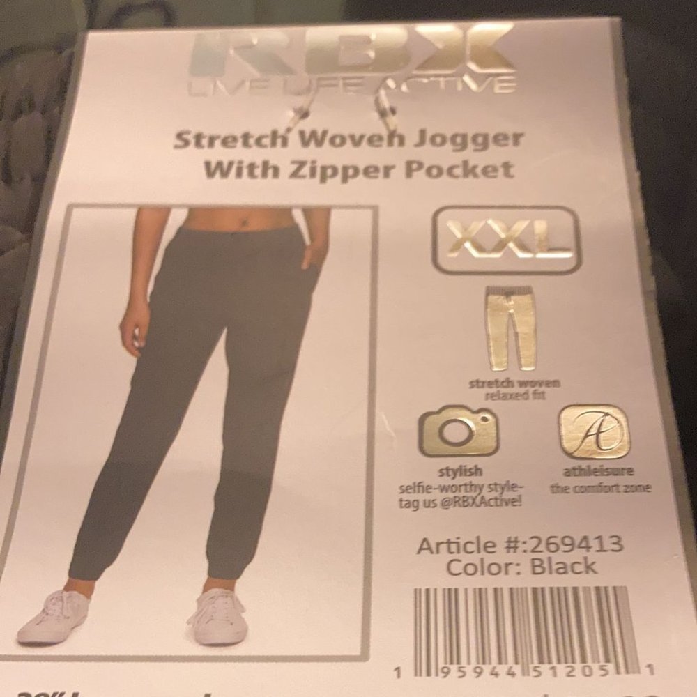 NWT MSRP $68 RBX Women Stretch Woven Jogger Pants w/Zipper Pocket Black Size 2XL